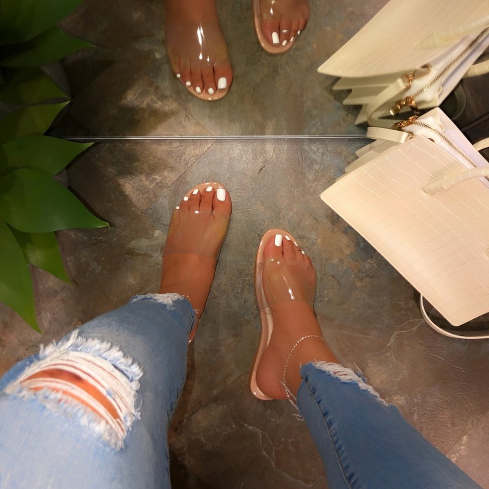 NEW🔥 Nude Open Toe Clear Transparent Flat Sandals